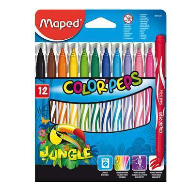 Фломастеры MAPED "Color'Peps Jungle", 12 цветов, смываемые, вентилируемый колпачок, 845420 (арт. 150760)