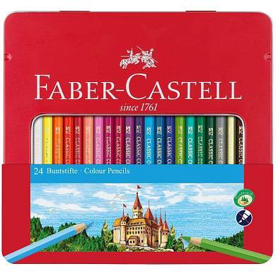 Карандаши цветные Faber-Castell "Замок", 24цв., шестигр., заточ., метал. кор. (арт. 286246)