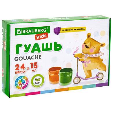 Гуашь BRAUBERG KIDS 24 цвета по 15 мл, надежная упаковка, 192688 (арт. 192688)