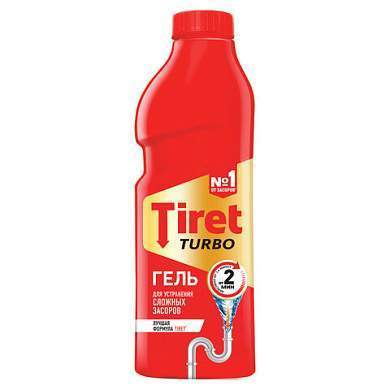 Средство для прочистки канализационных труб 1 л, TIRET (Тирет) "Turbo", гель, 8147377 (арт. 602018)