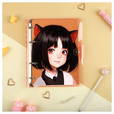 Тетрадь на кольцах 120л., А5, клетка MESHU "Neko", с пластиковой обложкой (арт. 352210)