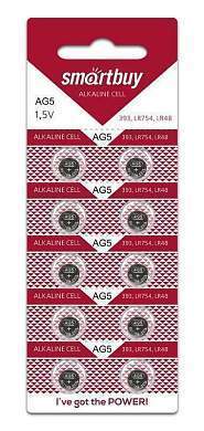 Элемент питания Smartbuy часовая AG5-10B G5 (393) LR754 BL10 (200/2000) (SBBB-AG5-10B) (арт. 695680)