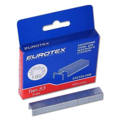 EUROTEX Скобы 11,4х 8мм для мебельн.степлера, закаленные ТИП53, 1000шт/уп, цена за уп, арт.32332-008 (арт. 604545)