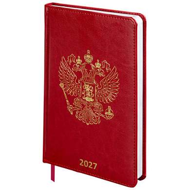 Ежедневник датированный 2027, А5, 138х213 мм, BRAUBERG "State", под кожу, красный, 118042 (арт. 118042)