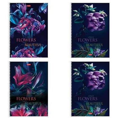 Тетрадь А4 96 л., HATBER, гребень, клетка, обложка картон, "Beautiful flowers" (микс в спайке), 086261, 96Т4В1гр (арт. 405431)