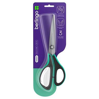 Ножницы Berlingo "Easycut 350", 23см, бирюзовые, эргономичные ручки, мягкие вставки, европодвес (арт. 326344)