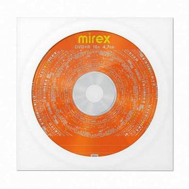 Диск DVD+R (плюс) MIREX, 4,7 ГБ, 16x, бумажный конверт, 1 штука, UL130013A1C (арт. 514014)
