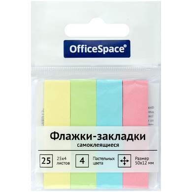 Флажки-закладки OfficeSpace, 50*12мм, 25л*4 пастельных цвета, европодвес (арт. 267410)