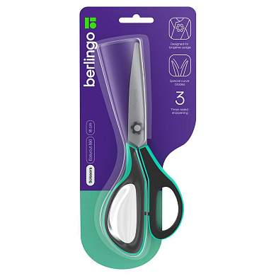 Ножницы Berlingo "Easycut 350", 18см, бирюзовые, эргономичные ручки, мягкие вставки, европодвес (арт. 326336)
