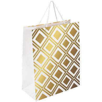 Пакет подарочный (1 штука) 26x13x32 см, ЗОЛОТАЯ СКАЗКА "Gold Luxury", тиснение фольгой, белый, 608249 (арт. 608249)