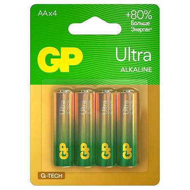 Батарейка GP Ultra G-Tech AA (LR6) 15AU алкалиновая, BC4 (арт. 374897)