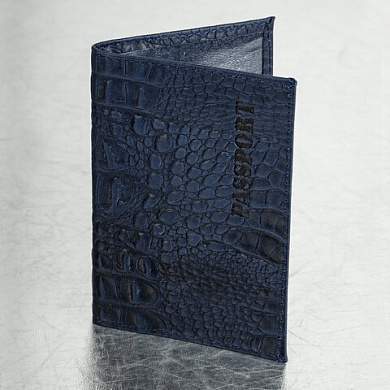 Обложка для паспорта натуральная кожа кайман, "PASSPORT", темно-синяя, BRAUBERG, 237196 (арт. 237196)