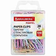 Скрепки BRAUBERG PASTEL, 28 мм, пастельные цвета, 100 шт., в пластиковой коробке, 271956 (арт. 271956)
