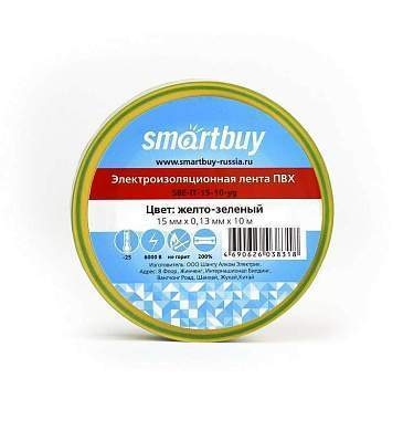 Smartbuy Изолента 15/10 0.13Х15Мм, 10 Метров, Желто-Зеленая (Sbe-It-15-10-Yg) (арт. 613199)