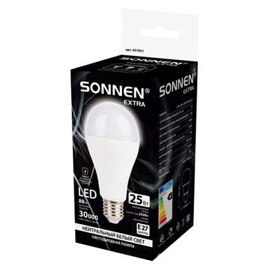 Лампа светодиодная SONNEN EXTRA, 25 (200) Вт, Е27, груша, нейтральный белый, 30000 ч, LED A65-25W-4000-Е27, 457901 (арт. 457901)
