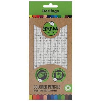 Карандаши цветные Berlingo "SuperSoft. Green Series", 12цв., из переработанной бумаги, заточен., картон, европодвес (арт. 338518)