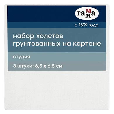 Набор холстов на картоне Гамма "Студия", 3шт., 6,5*6,5см, 100% хлопок, 280г/м2, мелкое зерно (арт. 373970)