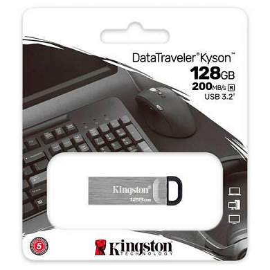 Флеш-диск 128 GB KINGSTON DataTraveler Kyson, разъем USB 3.2, серебряный, DTKN/128GB (арт. 514063)