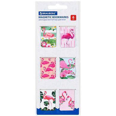 Закладки для книг МАГНИТНЫЕ, "FLAMINGO", набор 6 шт., 35x25 мм, BRAUBERG, 113165 (арт. 113165)