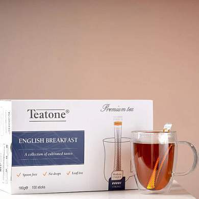 Чай TEATONE "Английский завтрак" черный, 100 стиков по 1,8 г, 1255 (арт. 622809)
