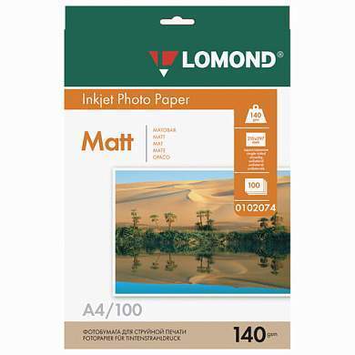 Фотобумага матовая, А4, 140 г/м2, односторонняя, 100 листов, LOMOND, 0102074 (арт. 364011)