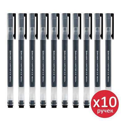 Ручки гелевые BRAUBERG X-WRITER 1800, УВЕЛИЧЕННАЯ ДЛИНА ПИСЬМА 1 800 м, ЧЕРНЫЕ, КОМПЛЕКТ 10 ШТУК, стандартный узел 0,5 мм, 144138 (арт. 144138)