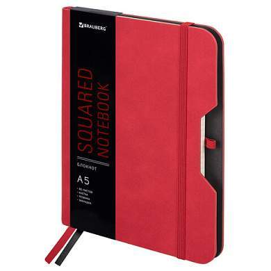 Блокнот А5 (162х218 мм), BRAUBERG "NOTE", под кожу софт-тач, с резинкой, 80 л., клетка, красный, 113439 (арт. 113439)