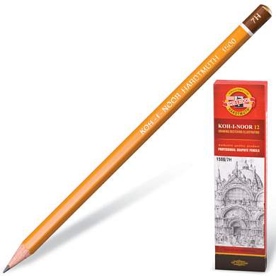Карандаш чернографитный KOH-I-NOOR 1500, 1 шт., 7H, корпус желтый, заточенный, 150007H01170 (арт. 180485)