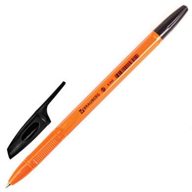 Ручка шариковая BRAUBERG "X-333 Orange", ЧЕРНАЯ, корпус оранжевый, узел 0,7 мм, линия письма 0,35 мм, 142410 (арт. 142410)