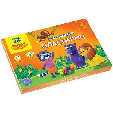 Пластилин Мульти-Пульти "Приключения Енота", 16 цветов, 320г, со стеком, картон (арт. 236484)