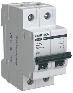IEK GENERICA автоматический выкл. ВА47-29М 2P 25А 4,5кА х-ка C  MVA21-2-025-C-G (арт. 867863)