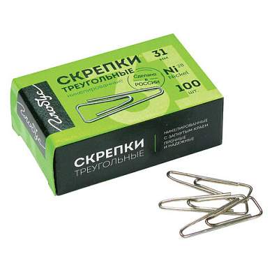Скрепки, 31 мм, никелированные, с загнутым краем, треугольные, 100 шт., в картонной коробке, GLOBUS, С31-100Н (арт. 224971)