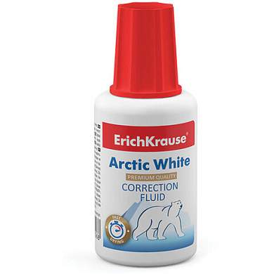 Корректирующая жидкость ERICH KRAUSE "Arctic White", 20 мл, экстра-белизна, флакон с кисточкой, 6 (арт. 222292)