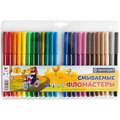Фломастеры Centropen "Washable", 24цв., смываемые, блистер (арт. 078113)