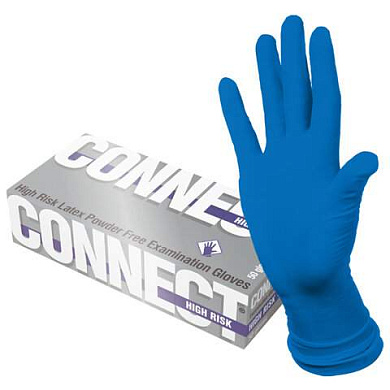 Перчатки латексные смотровые CONNECT HIGH RISK, 25 пар (50 шт.), размер L (большой), синие, CON-HR-03 (арт. 631742)