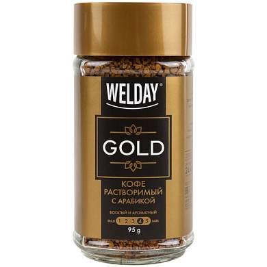 Кофе растворимый WELDAY (ВЭЛДЭЙ) "GOLD" 95 г, стеклянная банка, сублимированный, 622675 (арт. 622675)