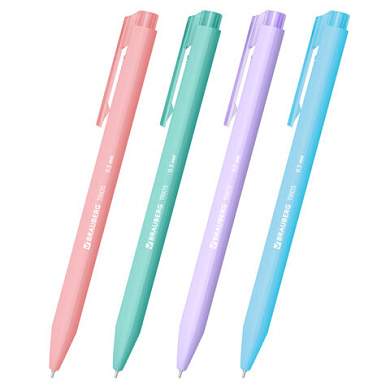 Ручка шариковая автоматическая BRAUBERG "TRIOS PASTEL COLOR", СИНЯЯ, корпус ассорти, пишущий узел 0,5 мм, линия письма 0,3 мм, 144496 (арт. 144496)