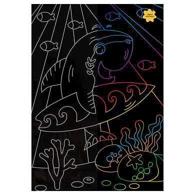 Гравюра с мультицветной основой ТРИ СОВЫ "Акула-серфер", А4 (арт. 350429)
