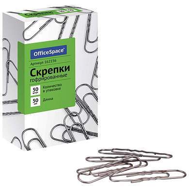 Скрепки 50мм, OfficeSpace, 50шт., гофрированные, карт. упаковка (арт. 371629)