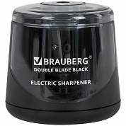 Точилка электрическая BRAUBERG DOUBLE BLADE BLACK, двойное лезвие, питание от 2 батареек АА, 271336 (арт. 271336)