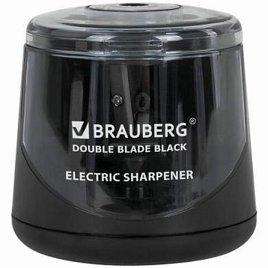 Точилка электрическая BRAUBERG DOUBLE BLADE BLACK, двойное лезвие, питание от 2 батареек АА, 271336 (арт. 271336)