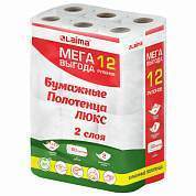 Полотенца бумажные 2-слойные, MegaPack (12 рулонов по 15 метров), LAIMA LUXE, 100% целлюлоза, 5087442 (арт. 115399)