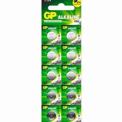 Батарейки КОМПЛЕКТ 10 шт., GP Alkaline, 189A (G10, LR54), алкалиновые, отрывной блок, 189FRA-2C10 (арт. 457764)
