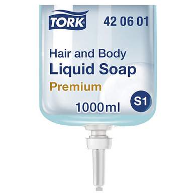 Картридж с жидким мылом-гелем для тела и волос одноразовый TORK (Система S1) Premium, 1 л, 421601, 420601 (арт. 602955)