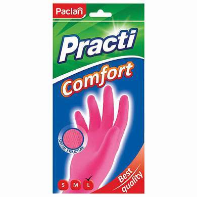 Перчатки МНОГОРАЗОВЫЕ латексные PACLAN "Practi Comfort", хлопчатобумажное напыление, размер L (большой), розовые, вес 66 г, 407272 (арт. 606355)