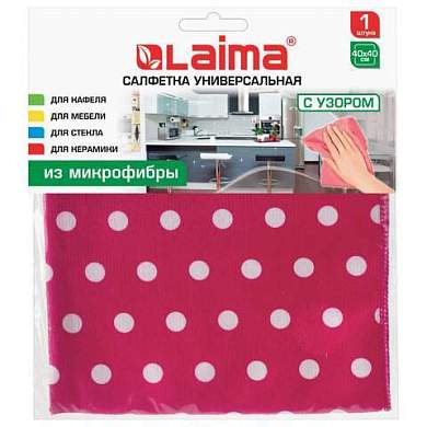 Салфетка из МИКРОФИБРЫ универсальная, 40х40 см, горошек, 250 г/м2, LAIMA, 607582 (арт. 607582)