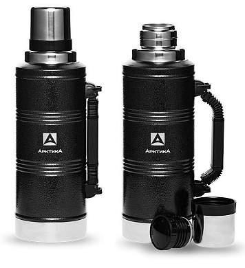 Термос Арктика 106-2200Р, узк. горло, 2,2л (черный) молот. эмаль, ручка, нерж. сталь(америк. дизайн) (арт. 649462)