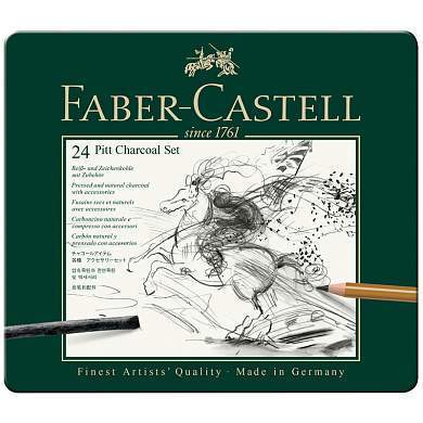 Набор угля и угольных карандашей Faber-Castell "Pitt Charcoal" 24 предмета, метал. кор. (арт. 286005)