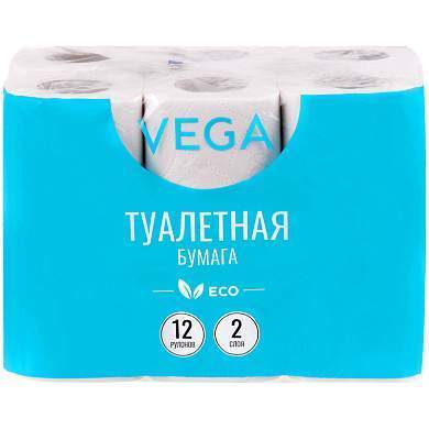 Бумага туалетная Vega 2-слойная, 12шт., эко, 15м, тиснение, белая (арт. 315617)