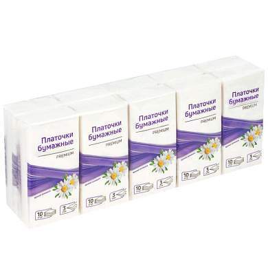 Платки бумажные носовые OfficeClean, 3-слойные, 19*20см, белые, 10 пачек по 10шт., ромашка (арт. 328306)